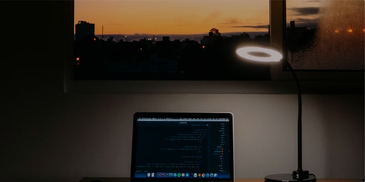 a computer with a light